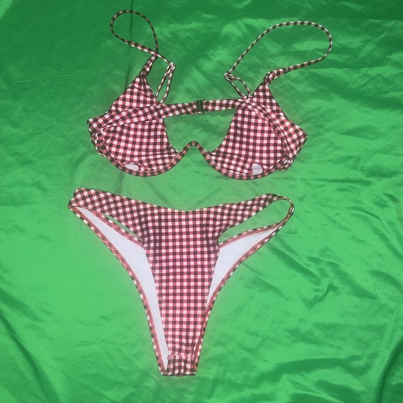 Red Gingham Bikini Set size Large - Picture 2 of 6